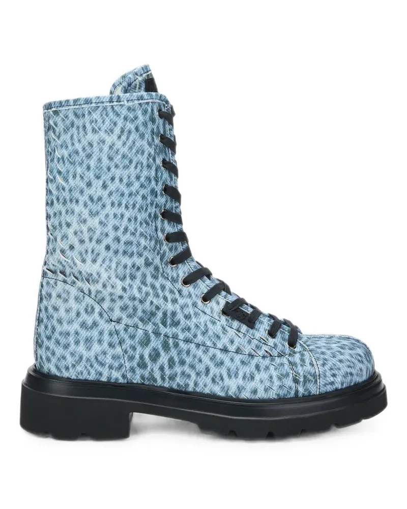 Roberto Cavalli leopard-print lace-up combat boots - Blau Blau