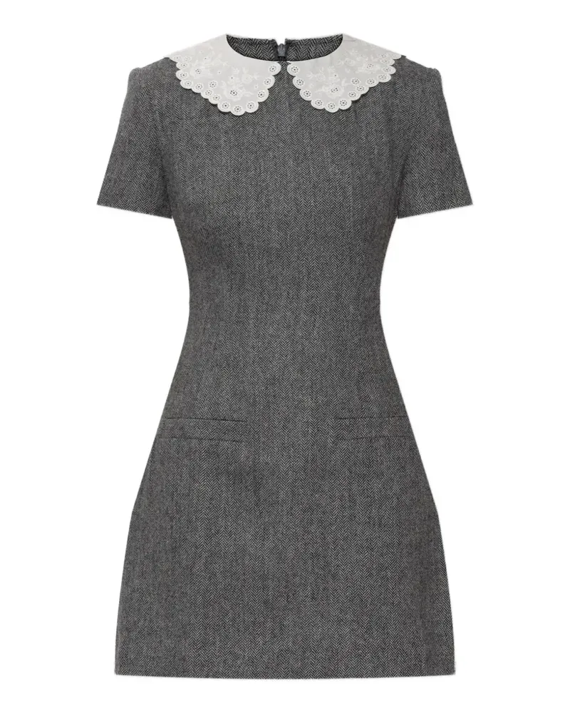 Self-Portrait Herringbone Minikleid mit Spitzenkragen - Grau Grau