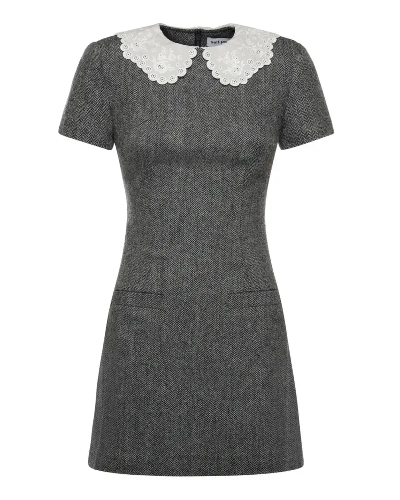 Self-Portrait Herringbone lace collar mini dress - Grau Grau