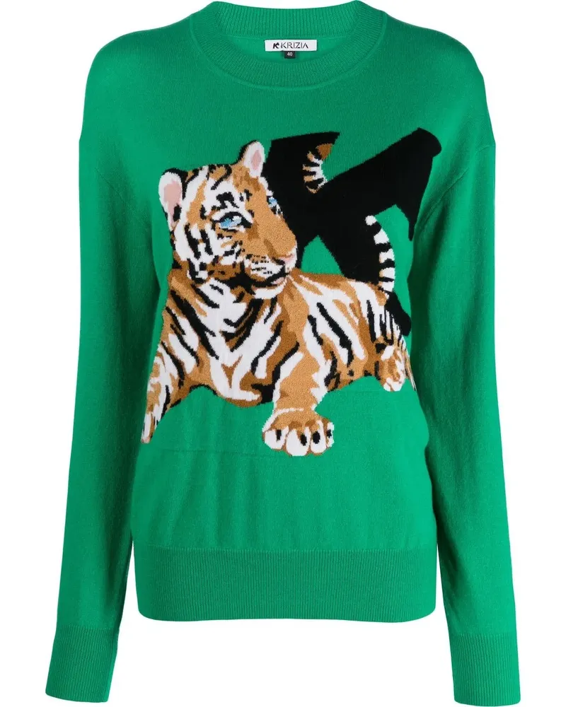KRIZIA Intarsien-Pullover mit Tiger - Grün Grün
