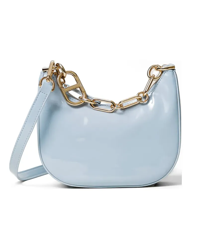 Twin-Set Mini Croissant patent-finish chain-link bucket bag - Blau Blau