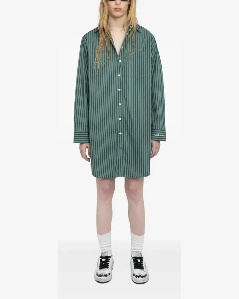 Zadig & Voltaire Gestreiftes Rorning Minihemdkleid - Grün Grün