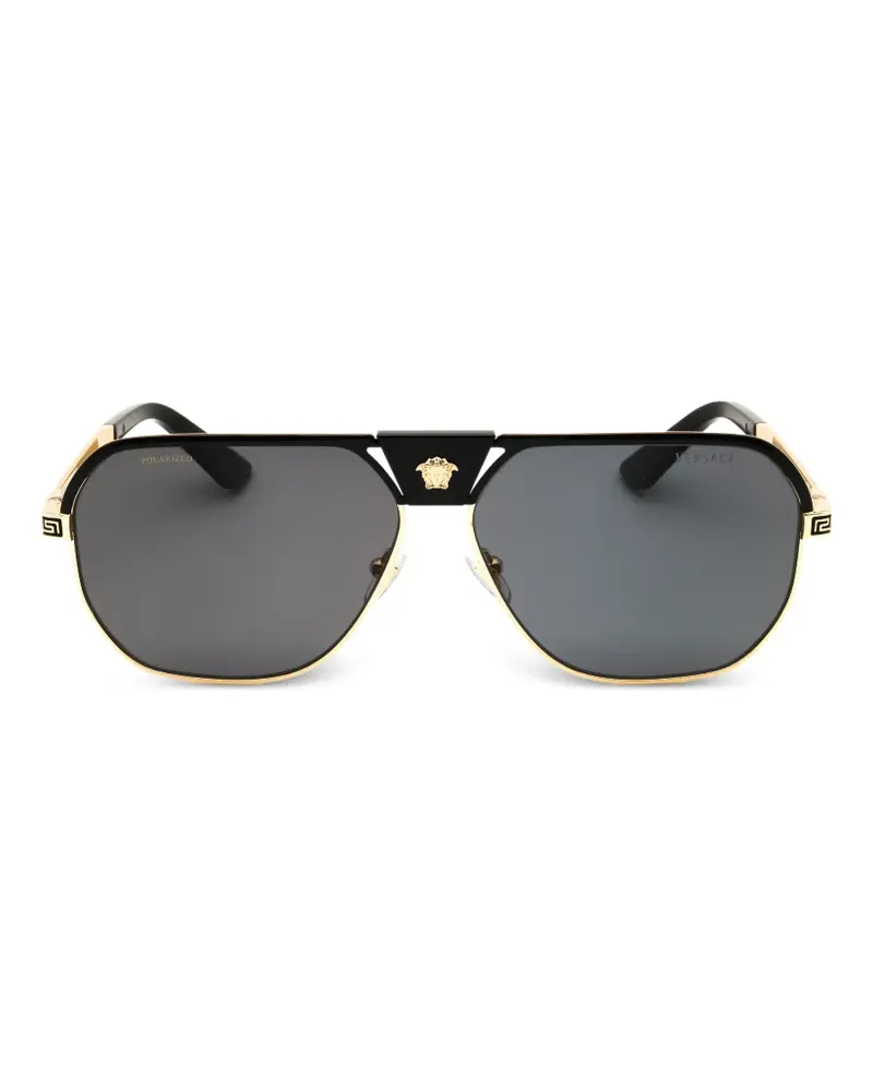 Versace Geometrische Sonnenbrille mit Medusa-Detail - Schwarz Schwarz