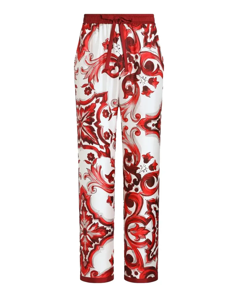 Dolce & Gabbana Vanity Twill-Hose mit Majolica-Print - Weiß Weiß