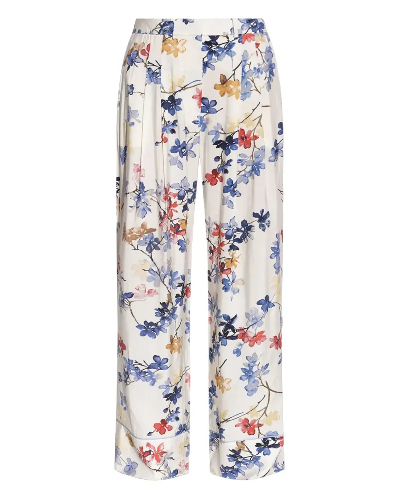 MUNTHE Weite Hose mit Blumen-Print - Weiß Weiß
