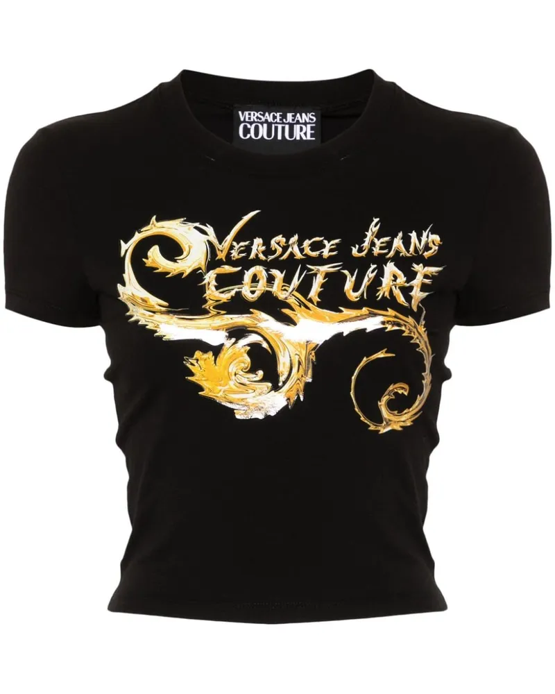 Versace Jeans Chromo Couture Cropped-T-Shirt - Schwarz Schwarz