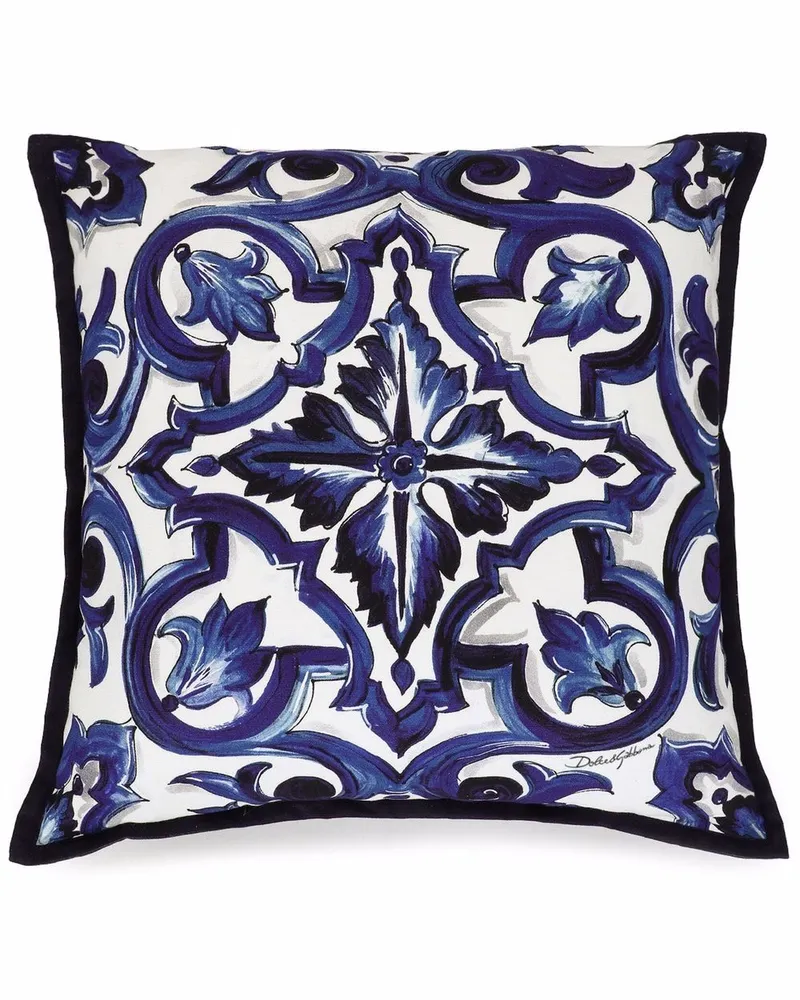 Dolce & Gabbana Kleines Kissen mit Blu Mediterraneo-Print - Weiß Weiß