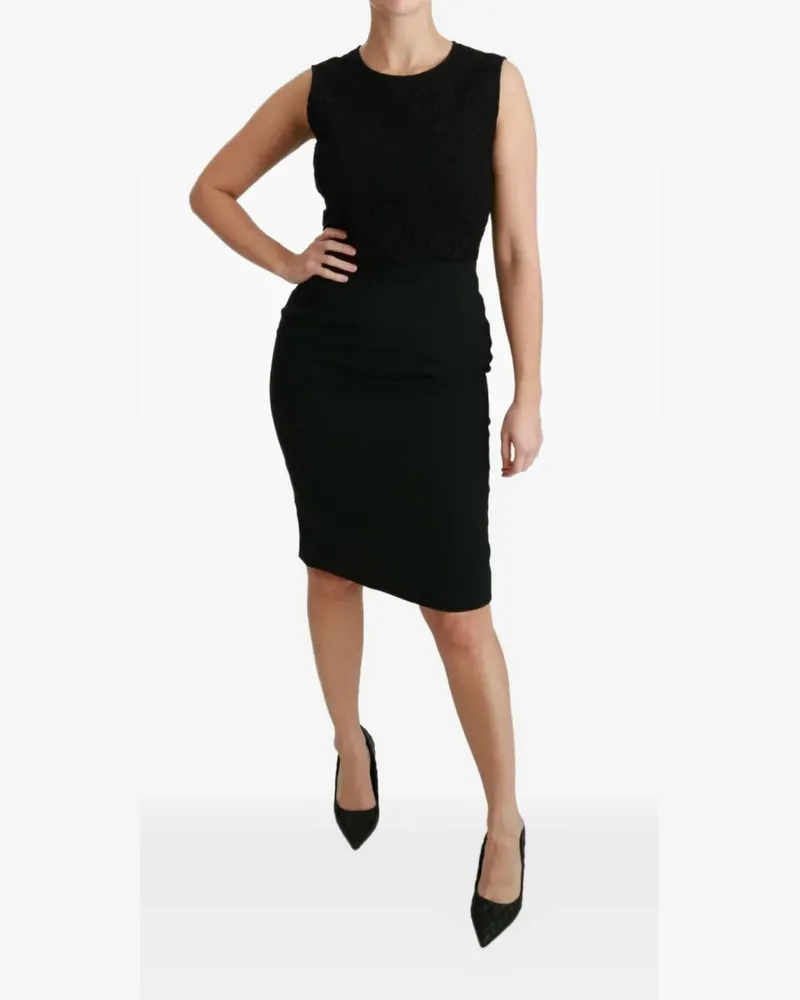 Dolce & Gabbana Krepp-Midikleid mit Spitzenoberteil - Schwarz Schwarz
