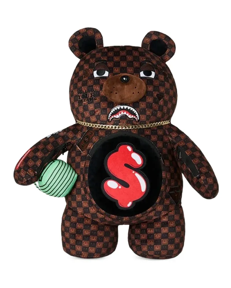 Sprayground Sharks in Paris Moneybear Rucksack mit Karomuster - Braun Braun