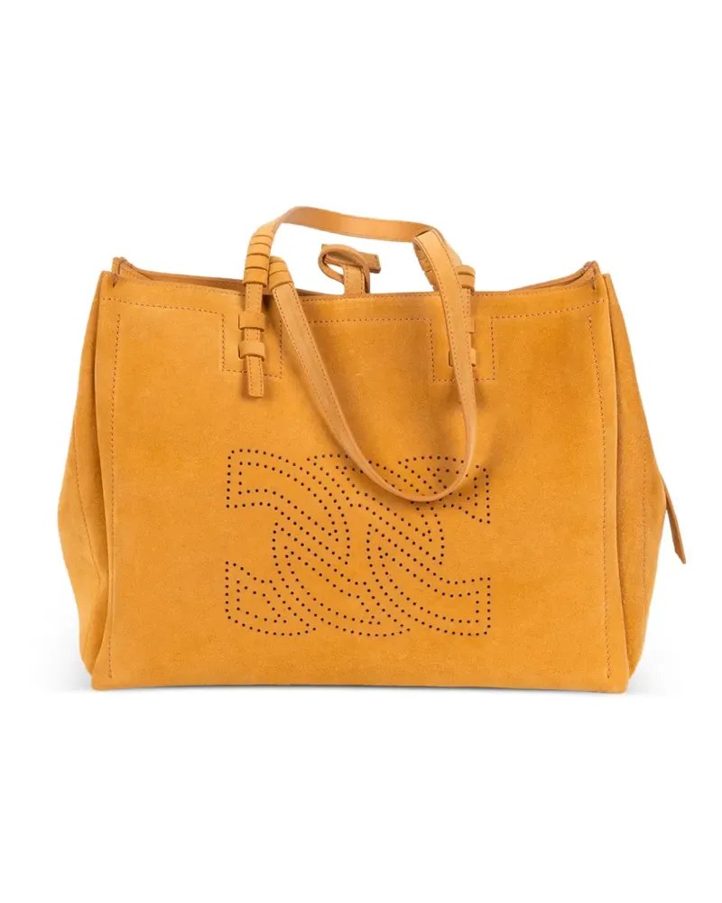 Casadei perforated-logo suede tote bag - Nude Nude