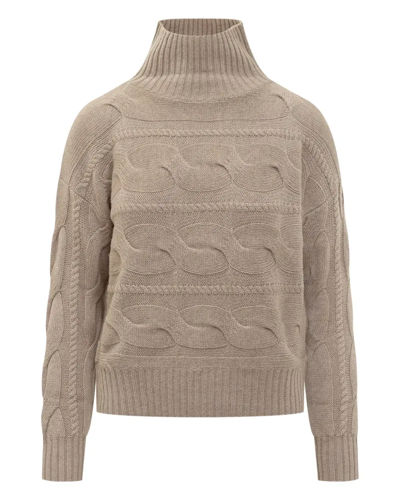 Max Mara Stehkragen-Strickkleid mit Zopfmuster - Nude Nude