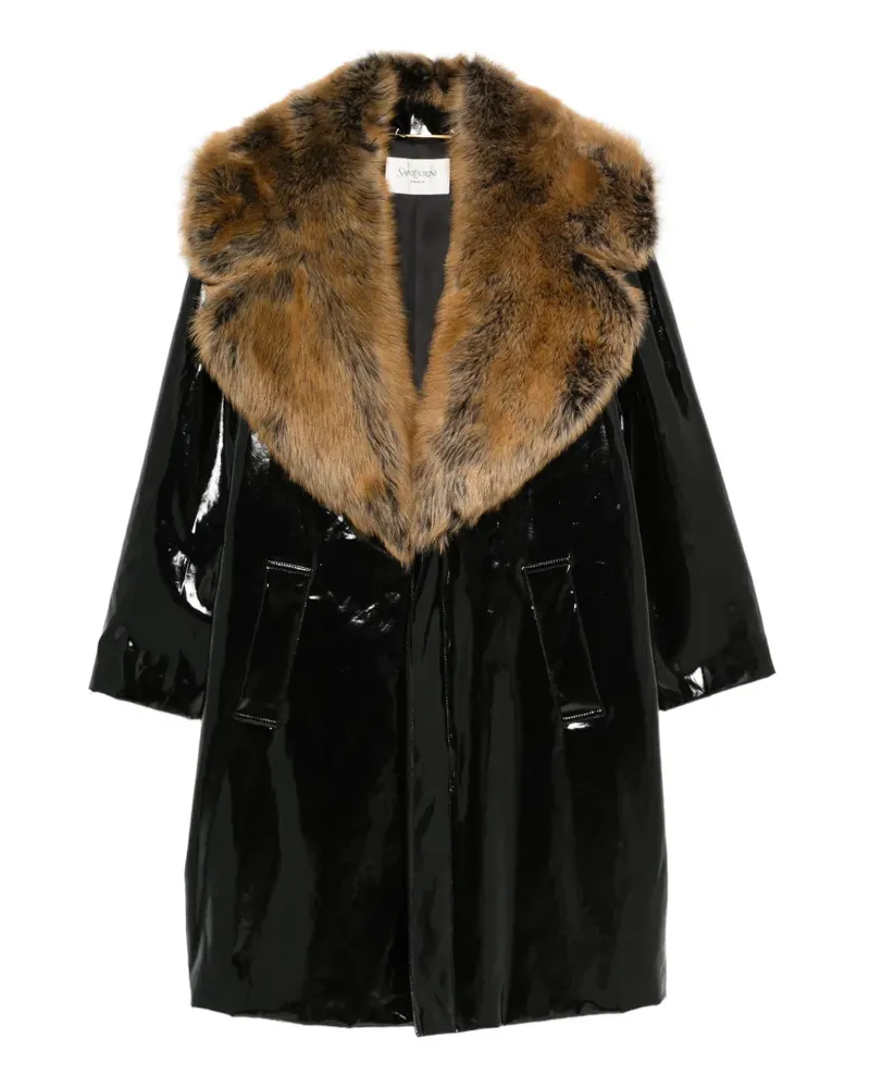 Saint Laurent Mantel mit Lackfinish - Schwarz Schwarz