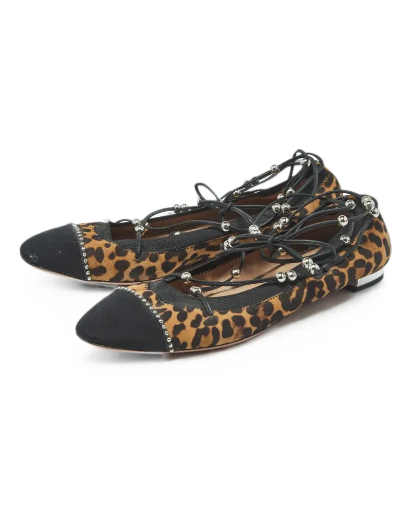 Aquazzura leopard-print tie-fastening ballet flats - Nude Nude