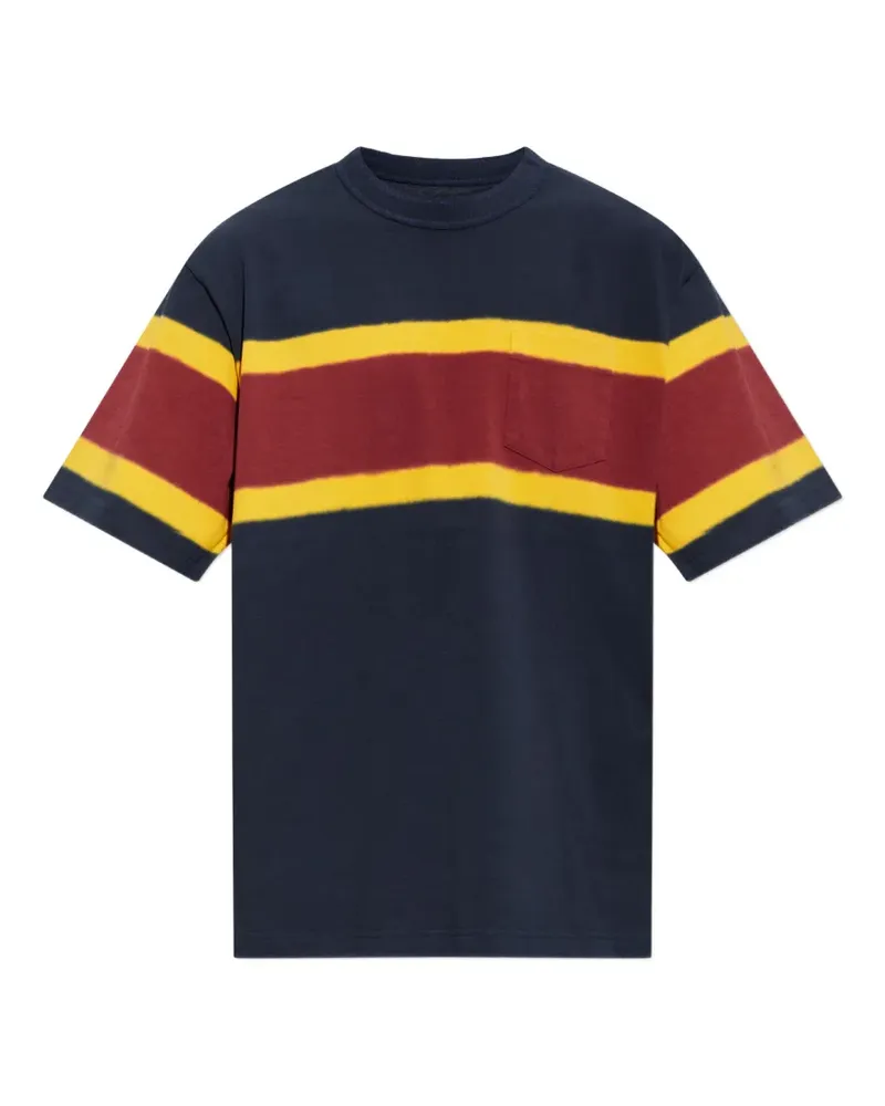 Sacai Gestreiftes T-Shirt mit Tasche - Blau Blau