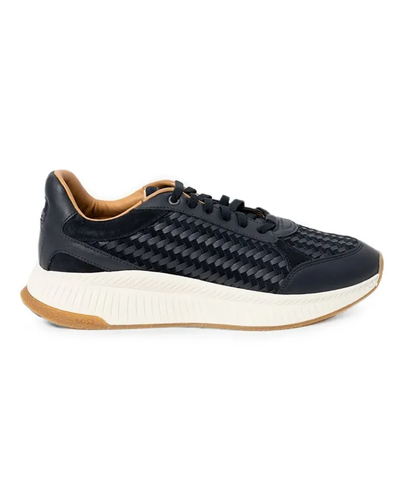 HUGO BOSS woven-panel leather sneakers - Blau Blau