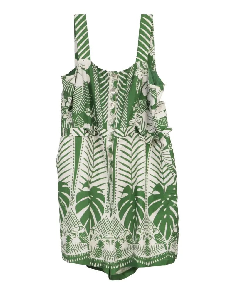 FARM Rio Macaw print linen playsuit - Grün Grün