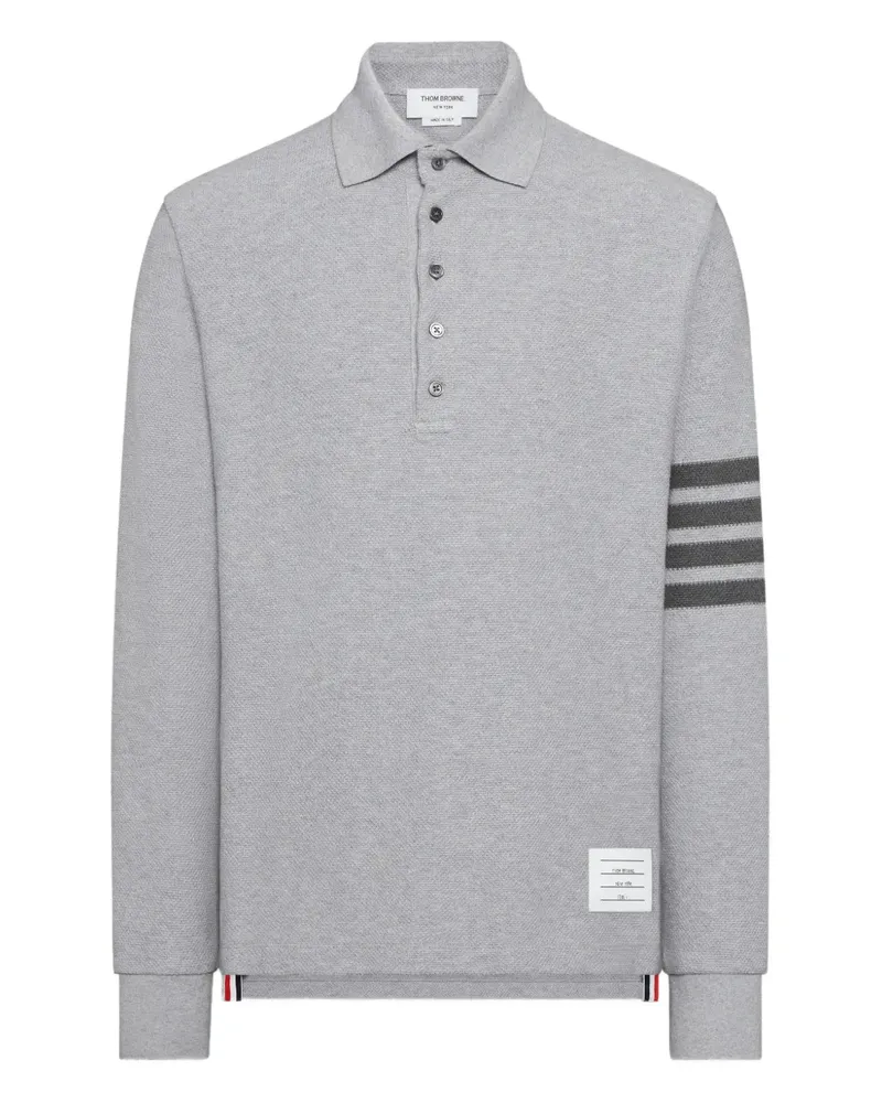 Thom Browne Langärmeliges Bar Poloshirt aus strukturiertem Piqué - Grau Grau