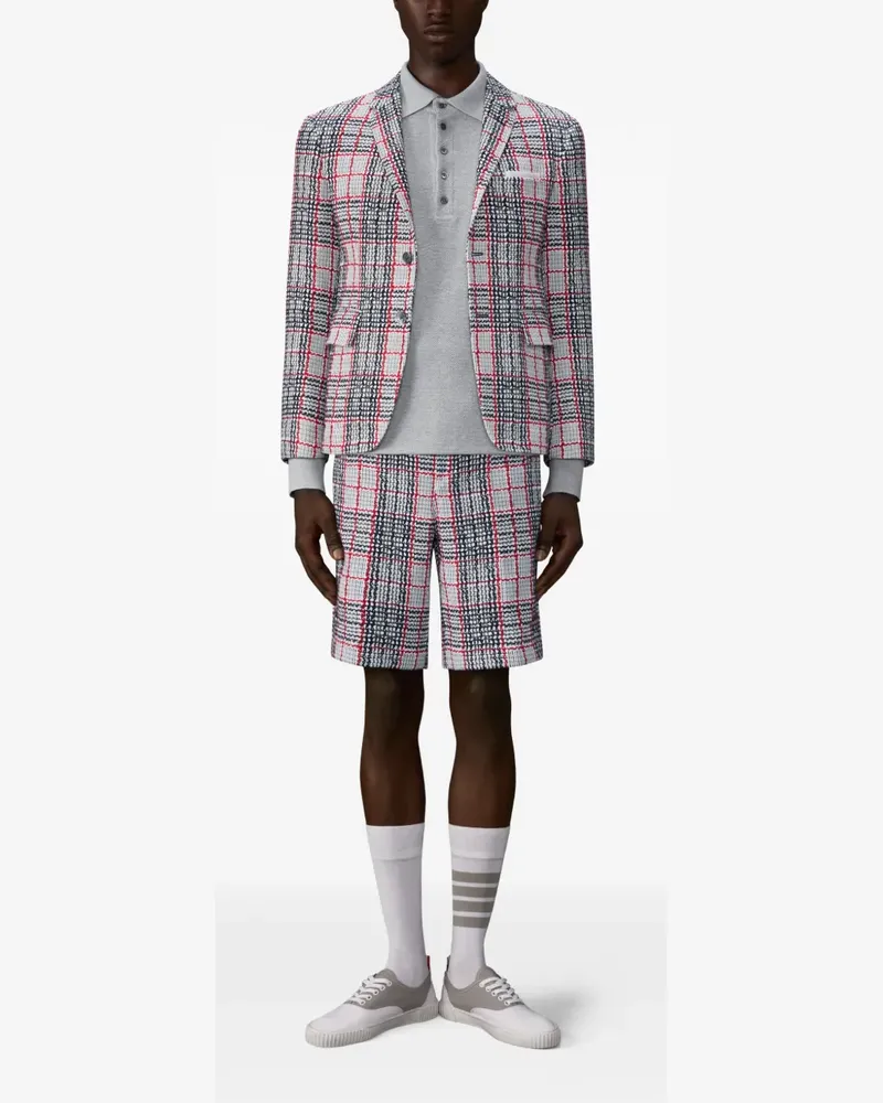 Thom Browne Langärmeliges Bar Poloshirt aus strukturiertem Piqué - Grau Grau