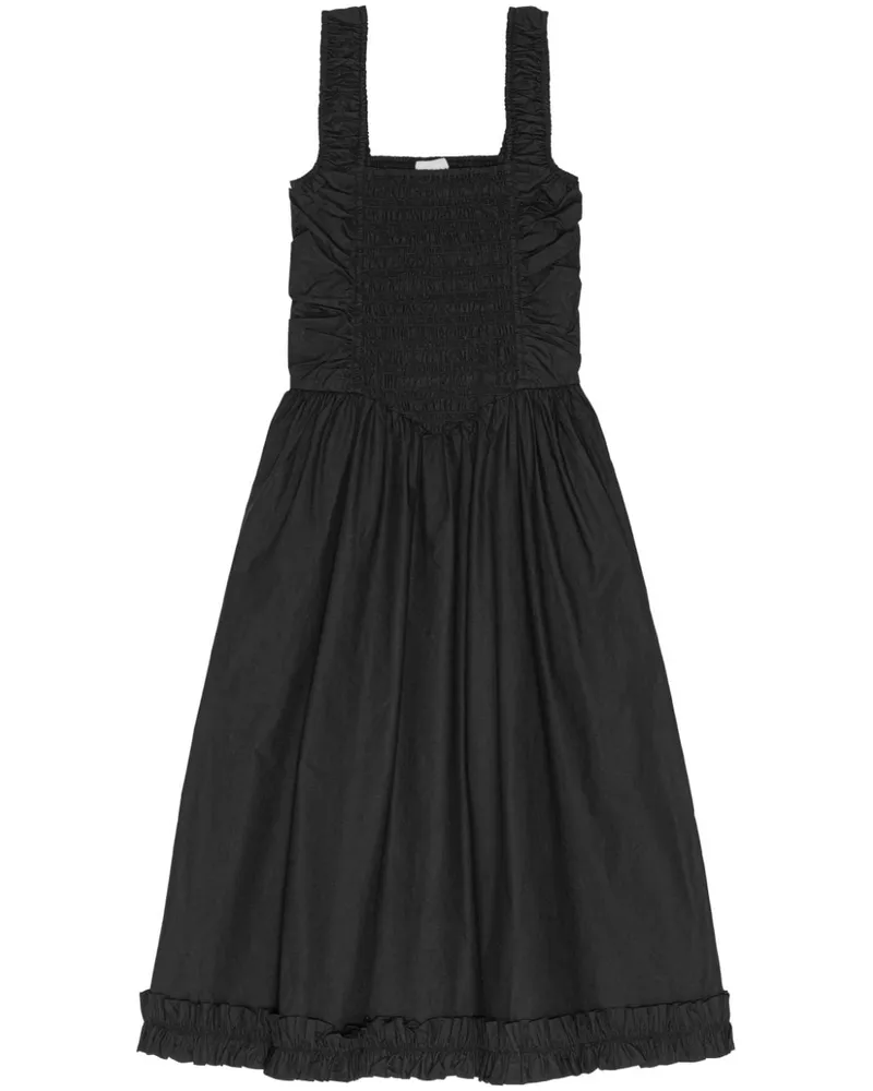 Ganni Popeline-Kleid mit Raffungen - Schwarz Schwarz