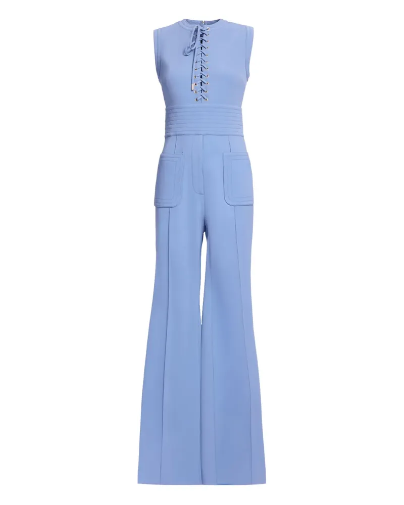 Elie Saab lace-up round-neck jumpsuit - Blau Blau