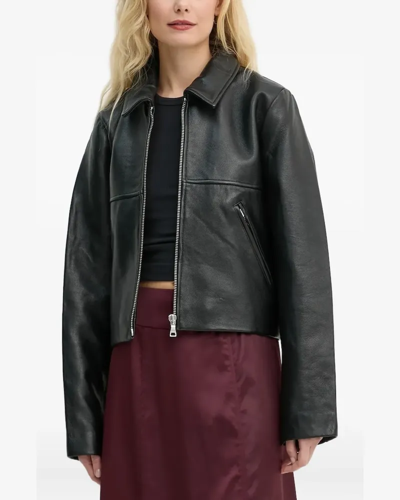 Won Hundred Lederjacke mit Reißverschluss - Schwarz Schwarz