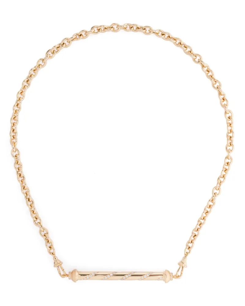 Marie Lichtenberg 18kt Candy Cane Gelbgoldhalskette mit Rosa Classic Chain-Anhänger 37cm Gold