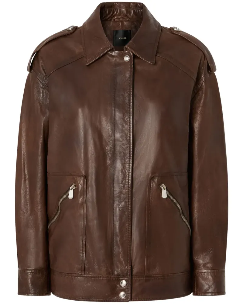 Pinko Klassische Lederjacke - Braun Braun