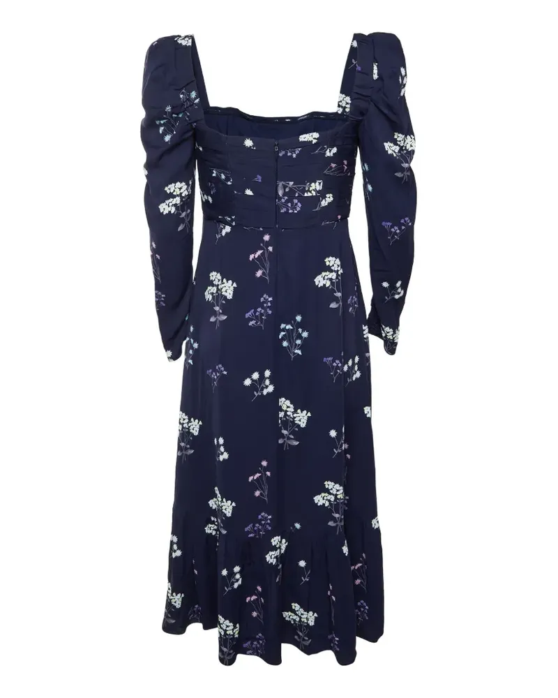 Self-Portrait Gerafftes Midikleid mit Blumen-Print - Blau Blau