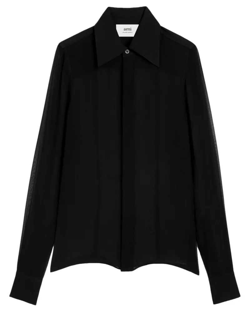 AMI Paris Semi-transparentes Seidenhemd - Schwarz Schwarz