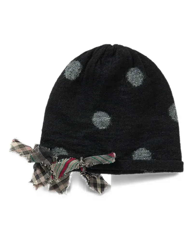 PERVERZE jacquard-dot bow-detail beanie hat - Schwarz Schwarz
