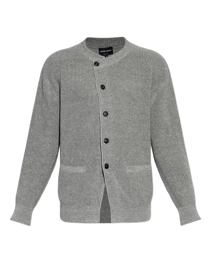 Giorgio Armani off-centre ribbed-knit cardigan - Grau Grau