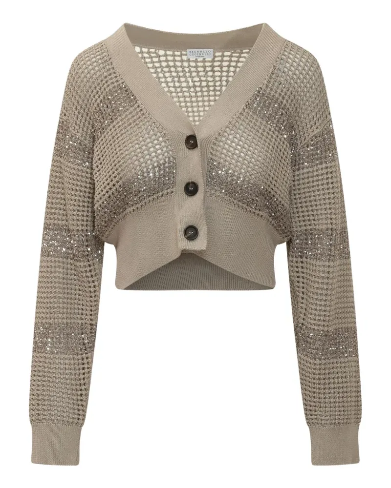 Brunello Cucinelli sequins open knit cardigan - Nude Nude