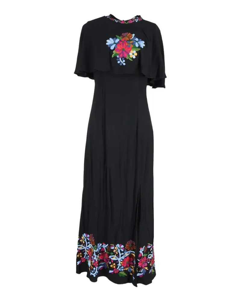 RIXO Iona cape-effect embroidered maxi dress - Schwarz Schwarz