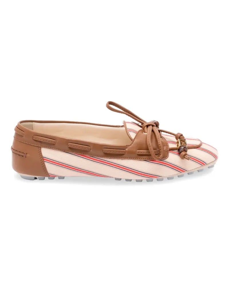 Fendi striped leather-trim loafers - Nude Nude