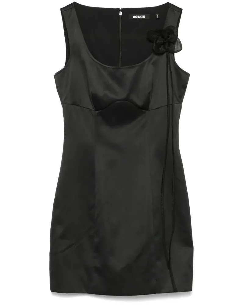 ROTATE Birger Christensen Satinkleid mit Blumenapplikation - Schwarz Schwarz