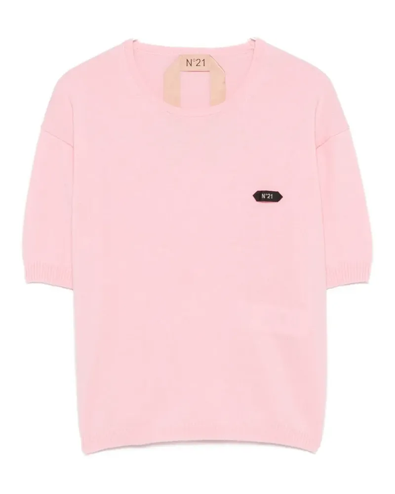 N° 21 logo-patch short-sleeve sweater - Rosa Rosa
