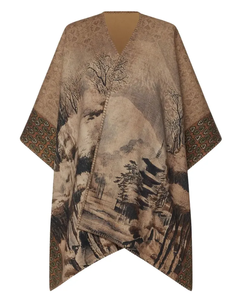 Pierre-Louis Mascia landscape-print poncho coat - Braun Braun