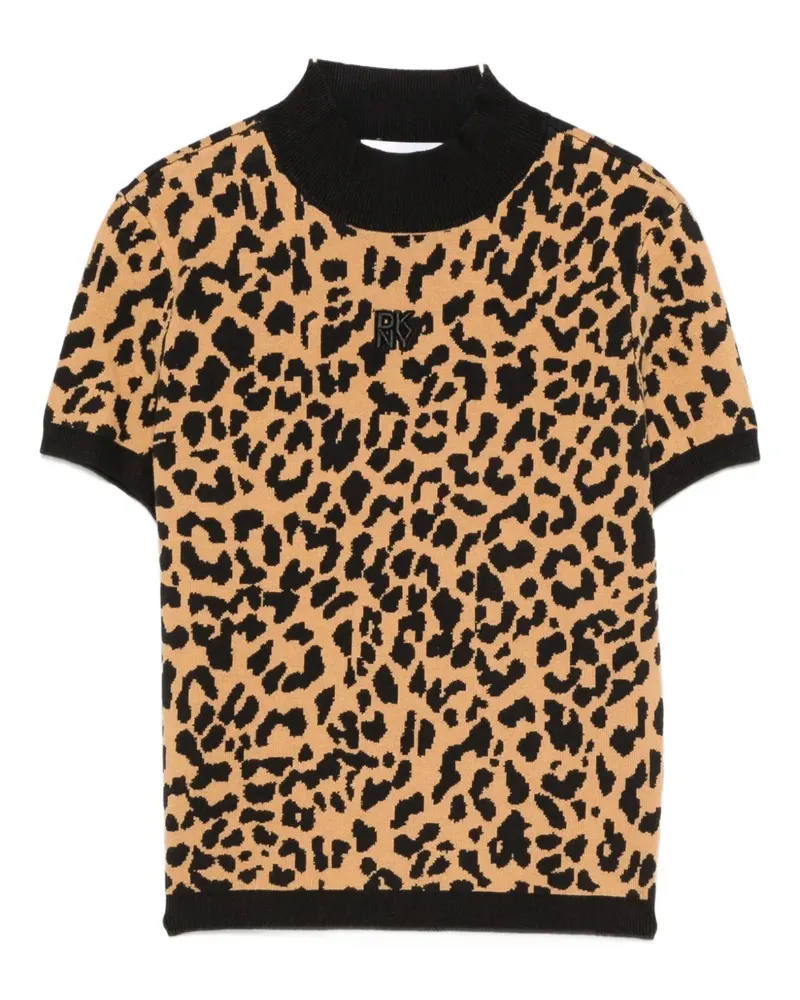DKNY logo-embroidered animal-pattern T-shirt - Braun Braun