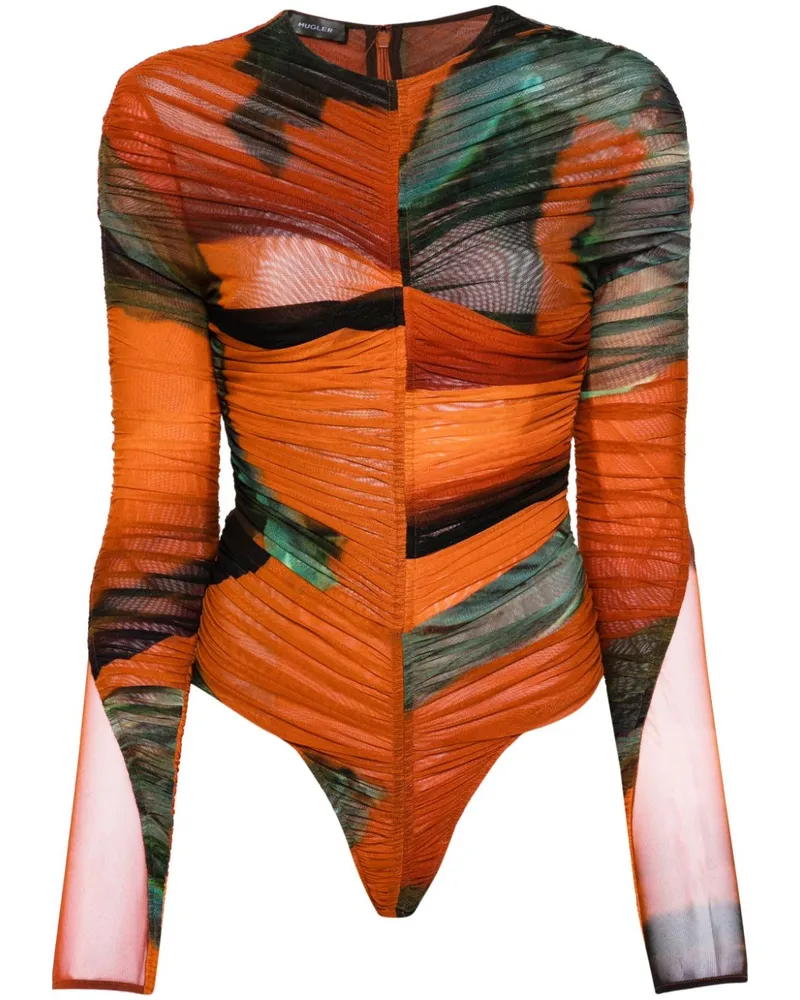 Thierry Mugler Mesh-Body mit Archive-Print - Orange Orange