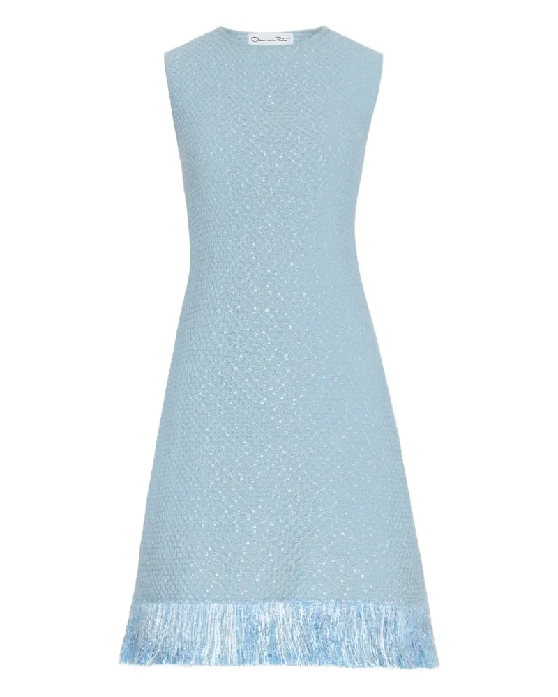 Oscar de la Renta Tweed-Kleid mit Fransen - Blau Blau