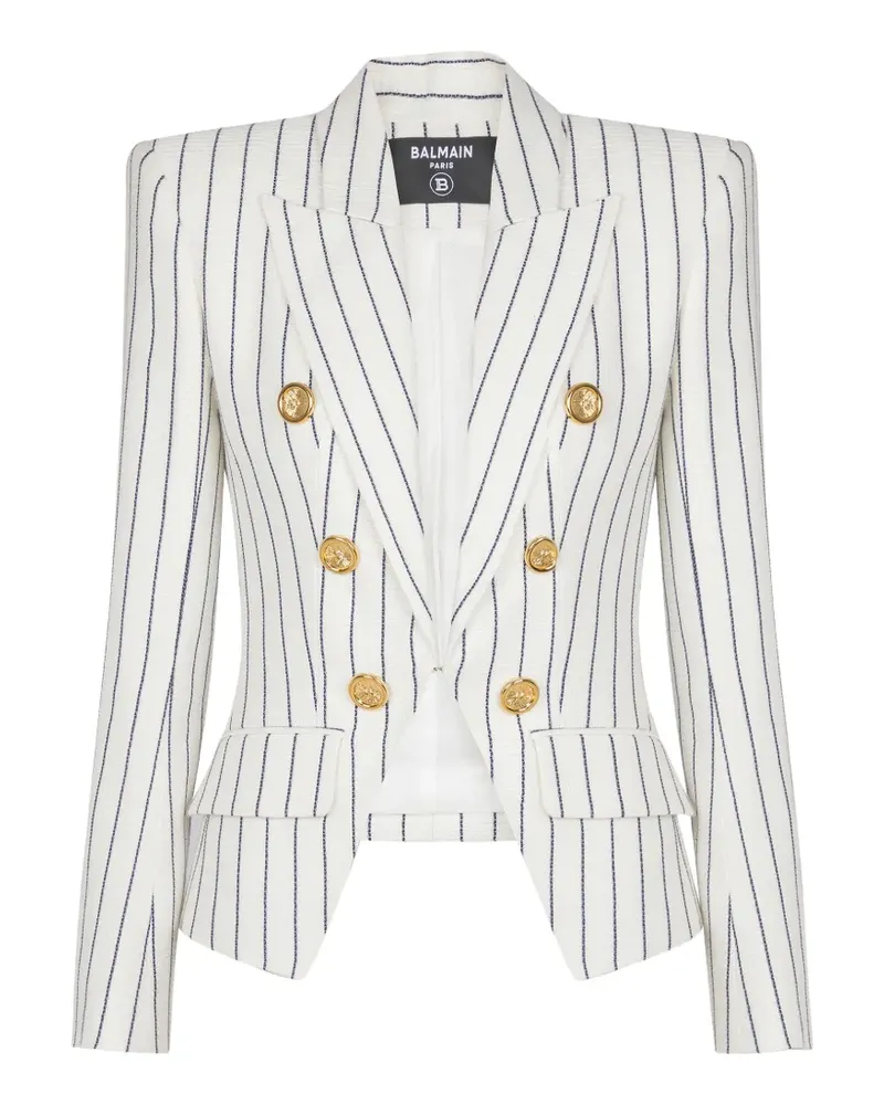 Balmain Doppelreihiges Sakko mit Streifen - Weiß Weiß