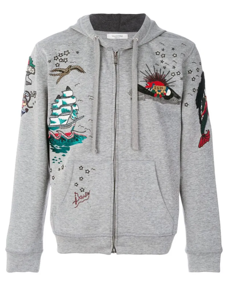 Valentino Garavani Bestickter Hoodie - Grau Grau