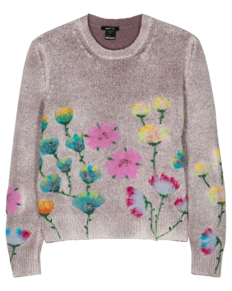 Avant Toi Intarsien-Pullover mit Blumen Violett