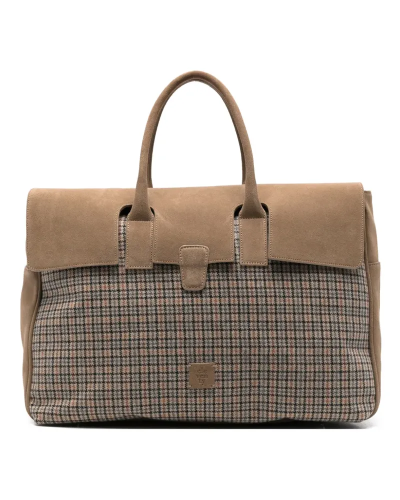 Eleventy Karierter Tote Bag mit Wildledereinsätzen - Nude Nude
