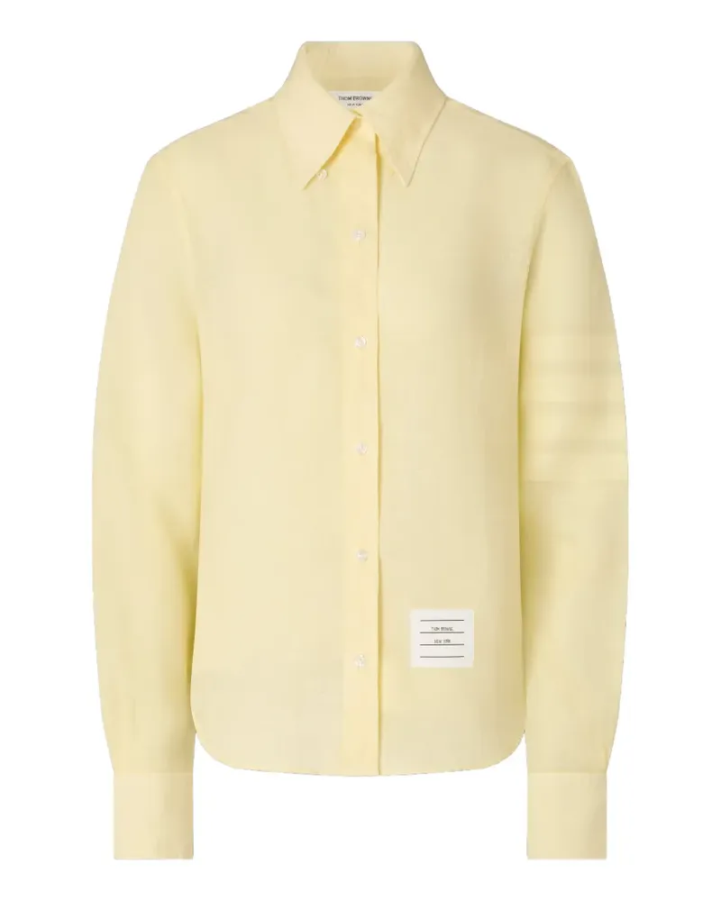 Thom Browne Leinenhemd mit 4-Streifen-Logo - Gelb Gelb