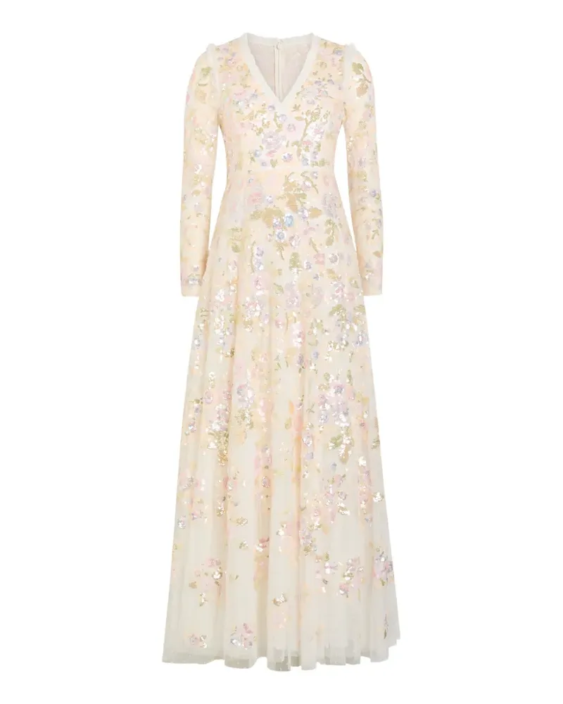 Needle & Thread sequin-embellished floral-print maxi dress - Nude Nude