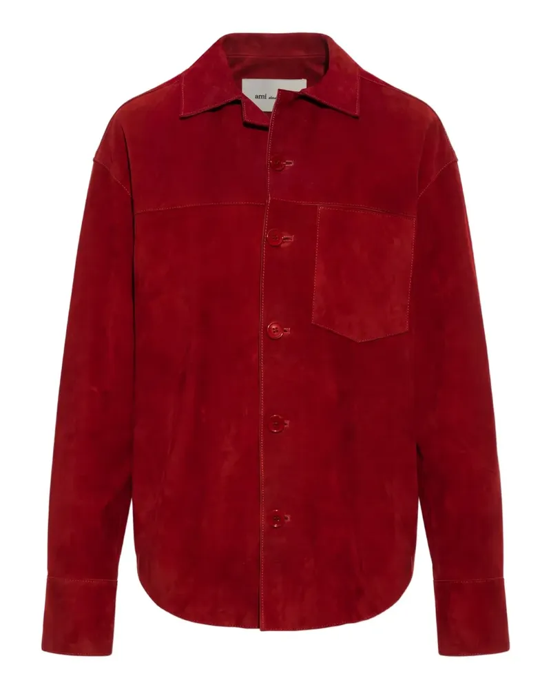 AMI Paris logo-embroidered suede jacket - Rot Rot