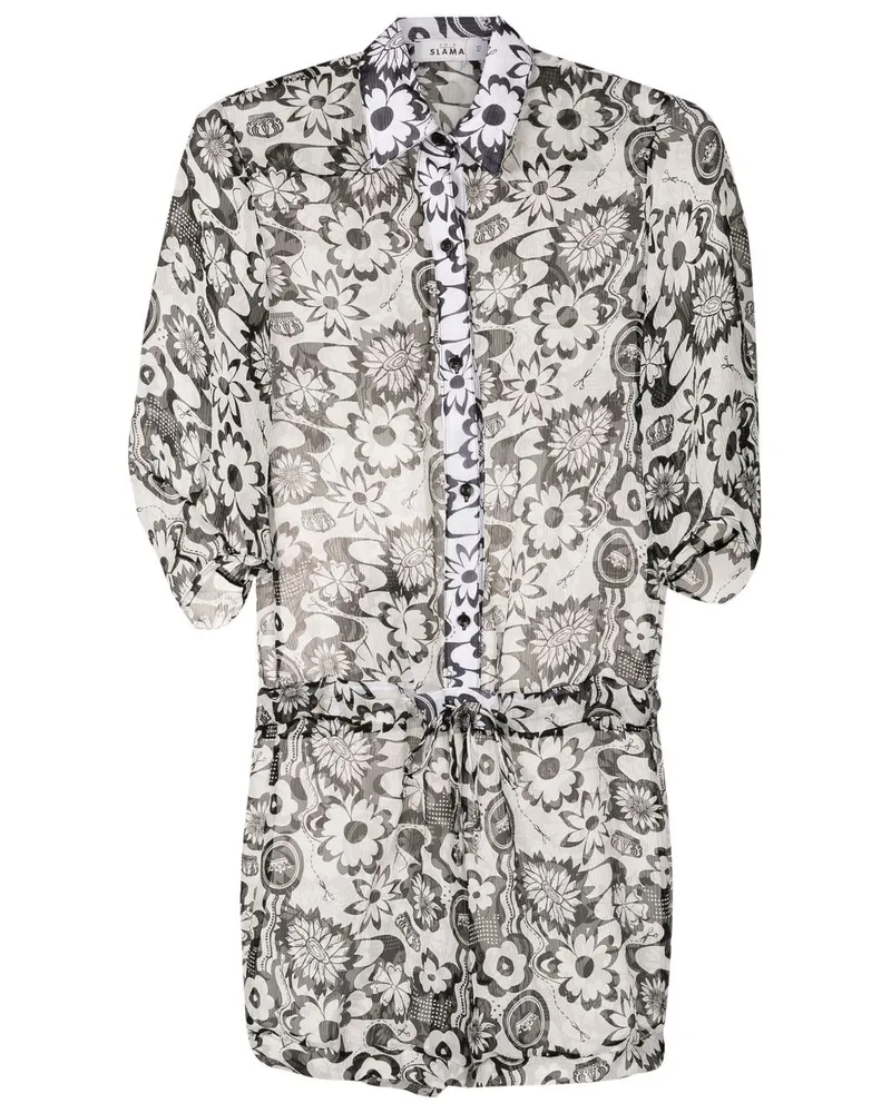 Amir Slama Seiden-Playsuit mit Blumen-Print - Weiß Weiß