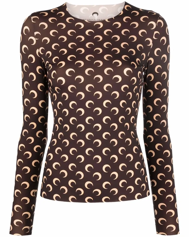Marine Serre Second Skin Top mit Mond-Print - Braun Braun