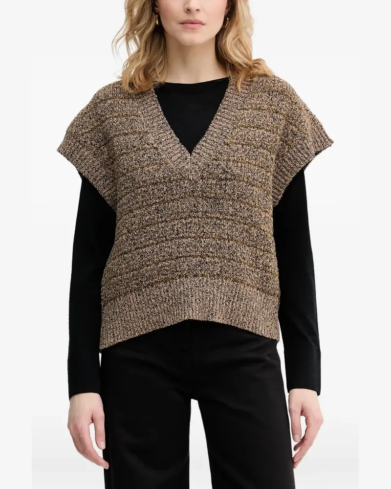 Sisley striped V-neck sweater vest - Grün Grün